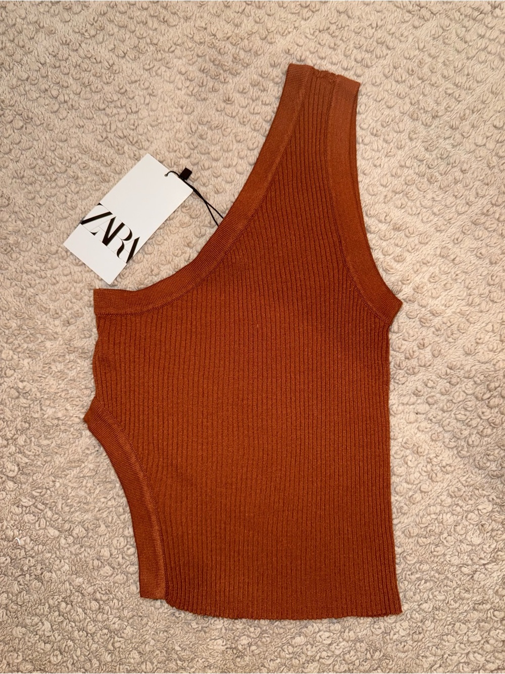ZARA Asymmetric Ribbed Tank Top - Rust Brown